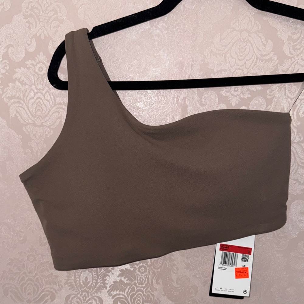 Nike One-Shoulder Brown Crop Top with built-in bra